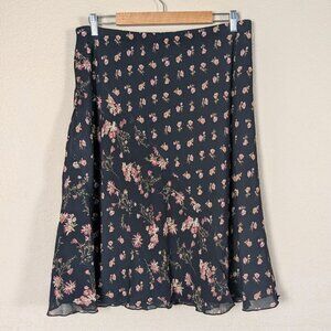 VTG Y2K Emma James Floral Black Skirt Mixed Print Women's 14 Petite Cottagecore